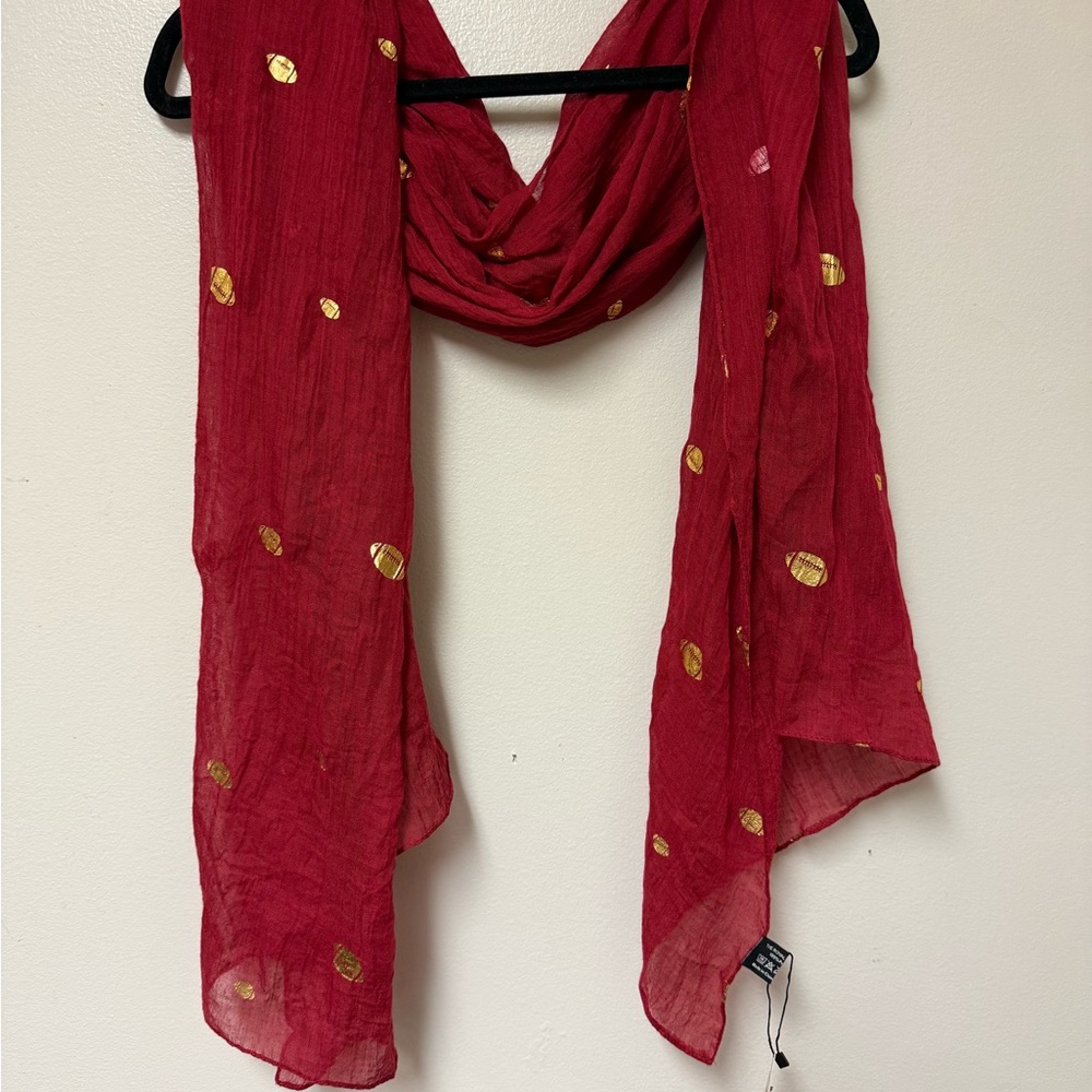 Red and gold football patterned scarf NWT.